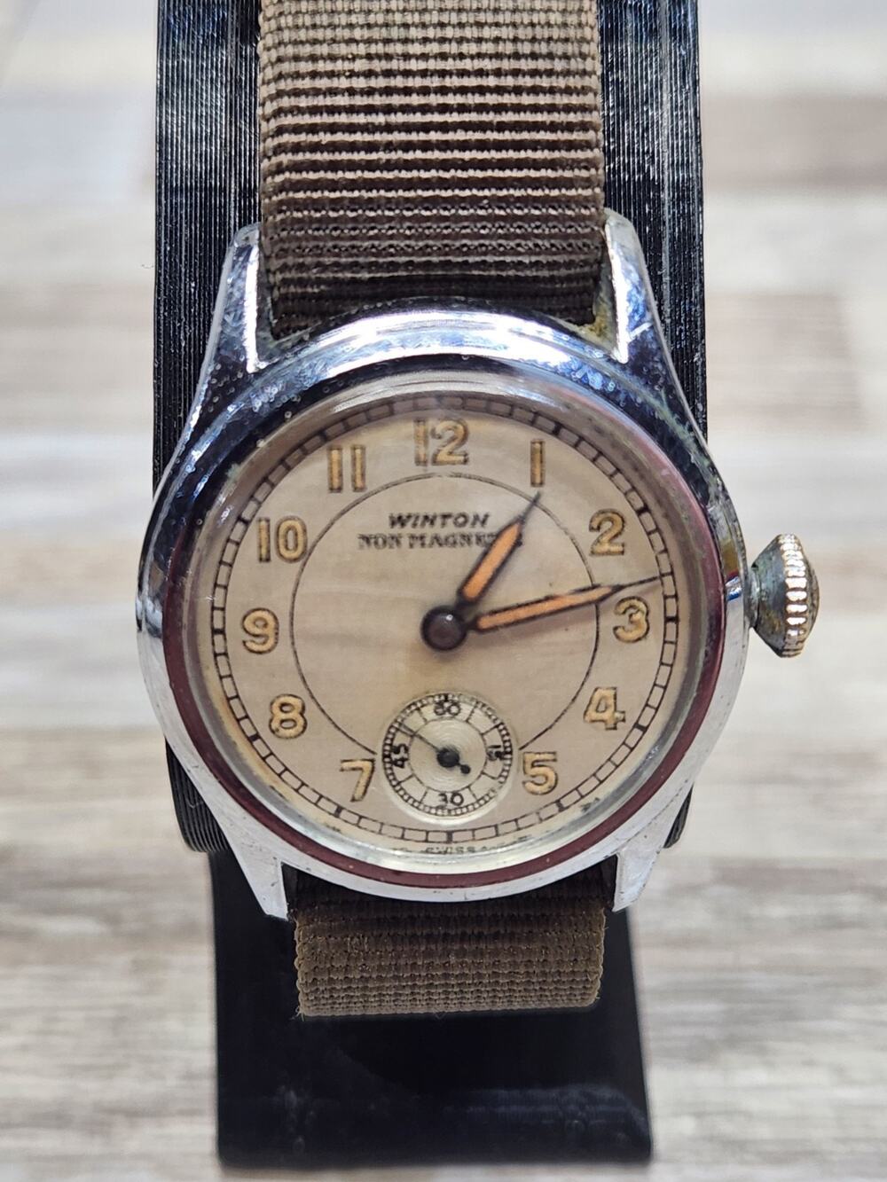 Vintage Winton Swiss Made Military Field Watch Manual Wind, WW2, Not Working